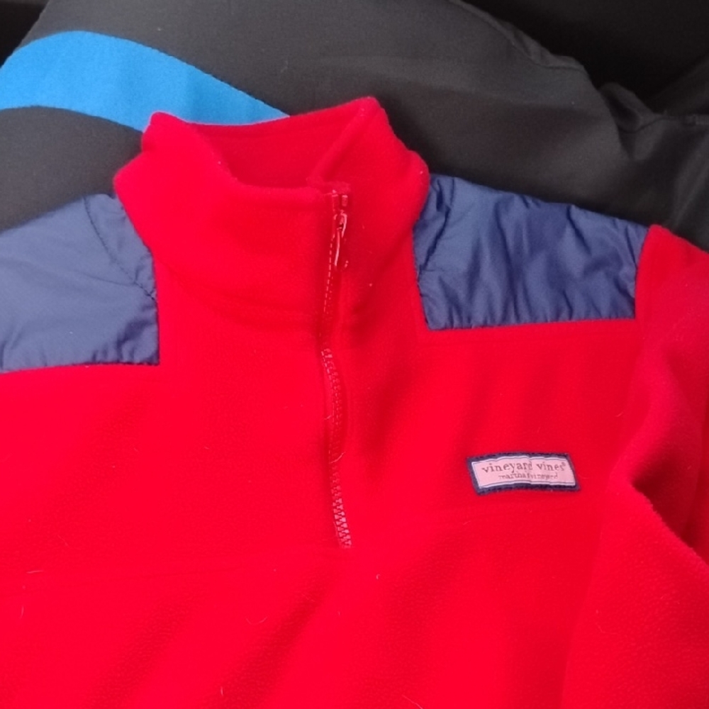 Vineyard Vines Kids Red and Blue Fleece Pullover
